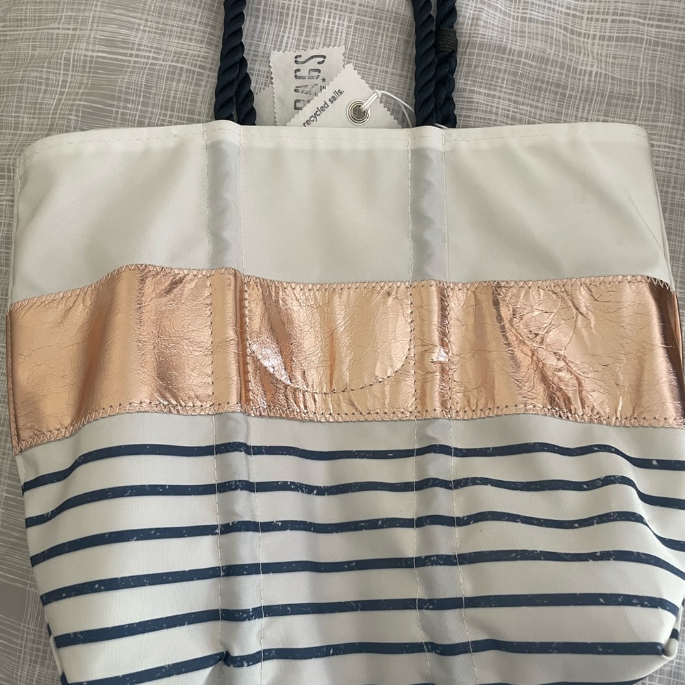 Rose Gold-on-Navy Mariner Stripe Handbag